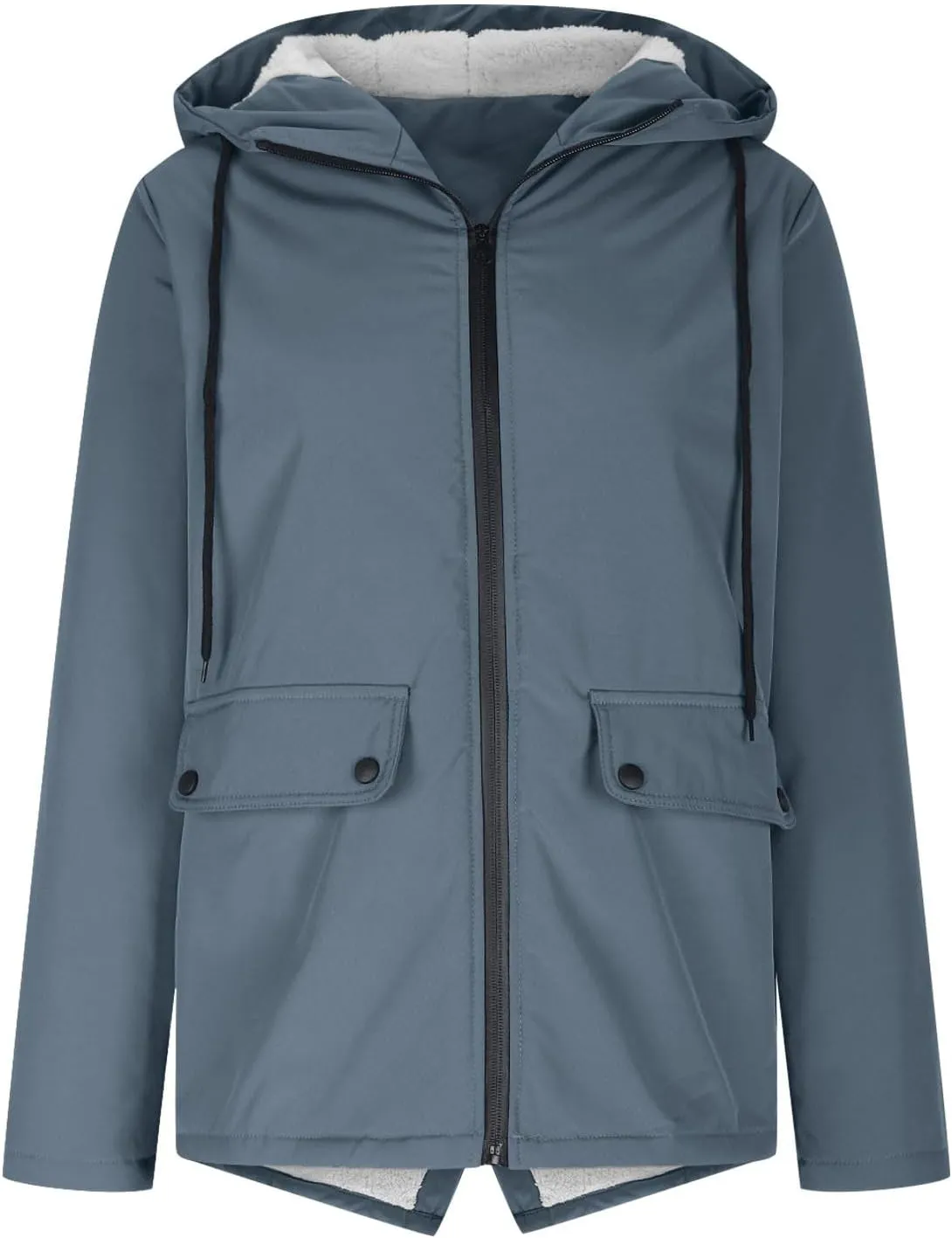 Lmdudan Rain Jacket for Womens Waterproof with Hood Fleece Solid Color Lined Raincoat Lightweight Outdoor Windbreaker Jackets