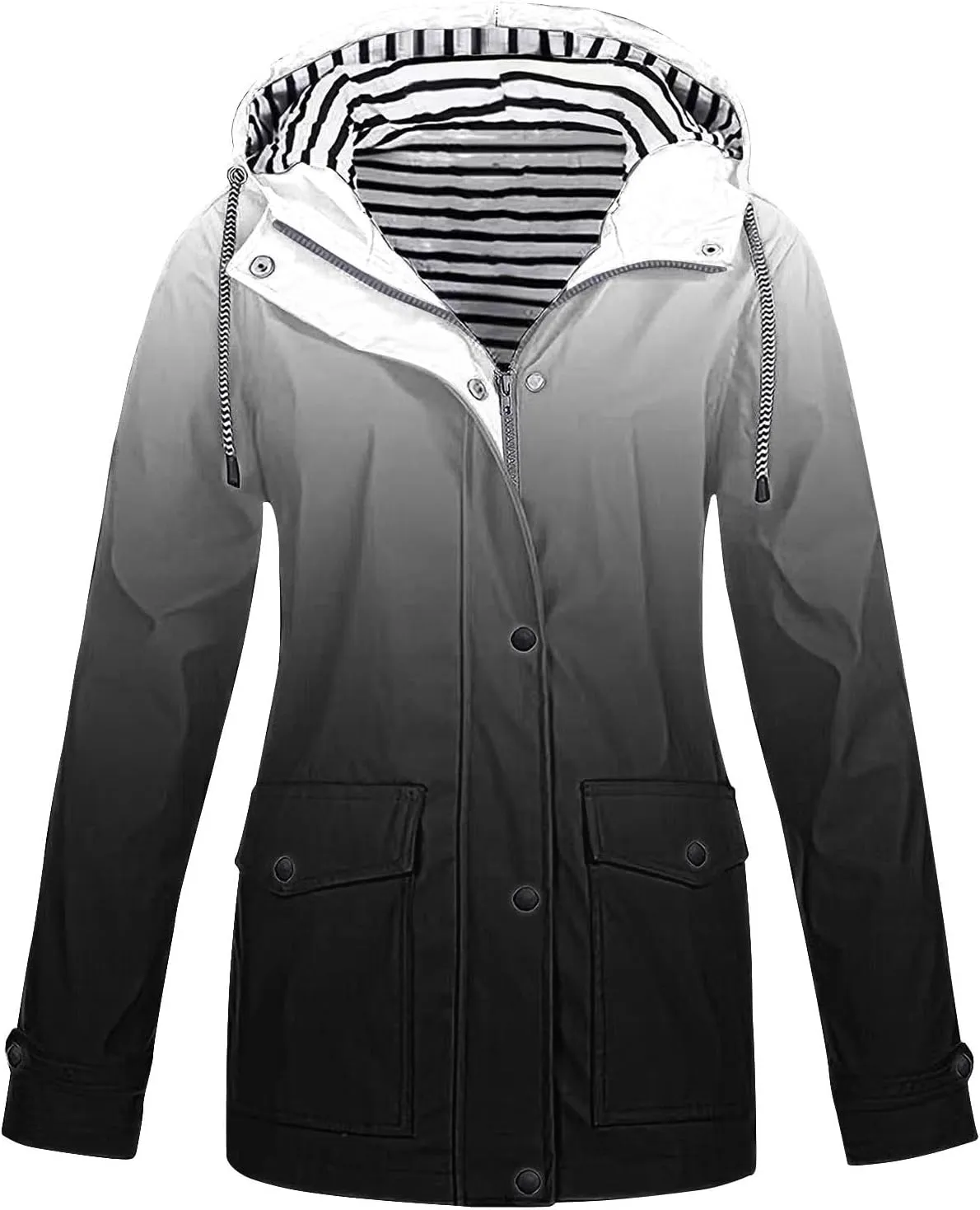 Lmdudan Women Rain Jacket with Hood Gradient Waterproof Lightweight Raincoat Zip Up Travel Hiking Windbreaker Outdoor Coats