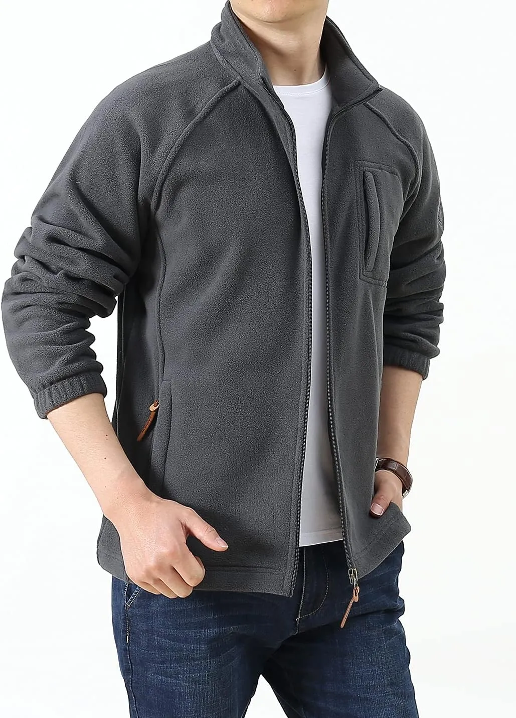 Locachy Men's Full-Zip Fleece Jacket Windproof Lightweight Outdoor Jackets with Pockets Hiking Work Outwear