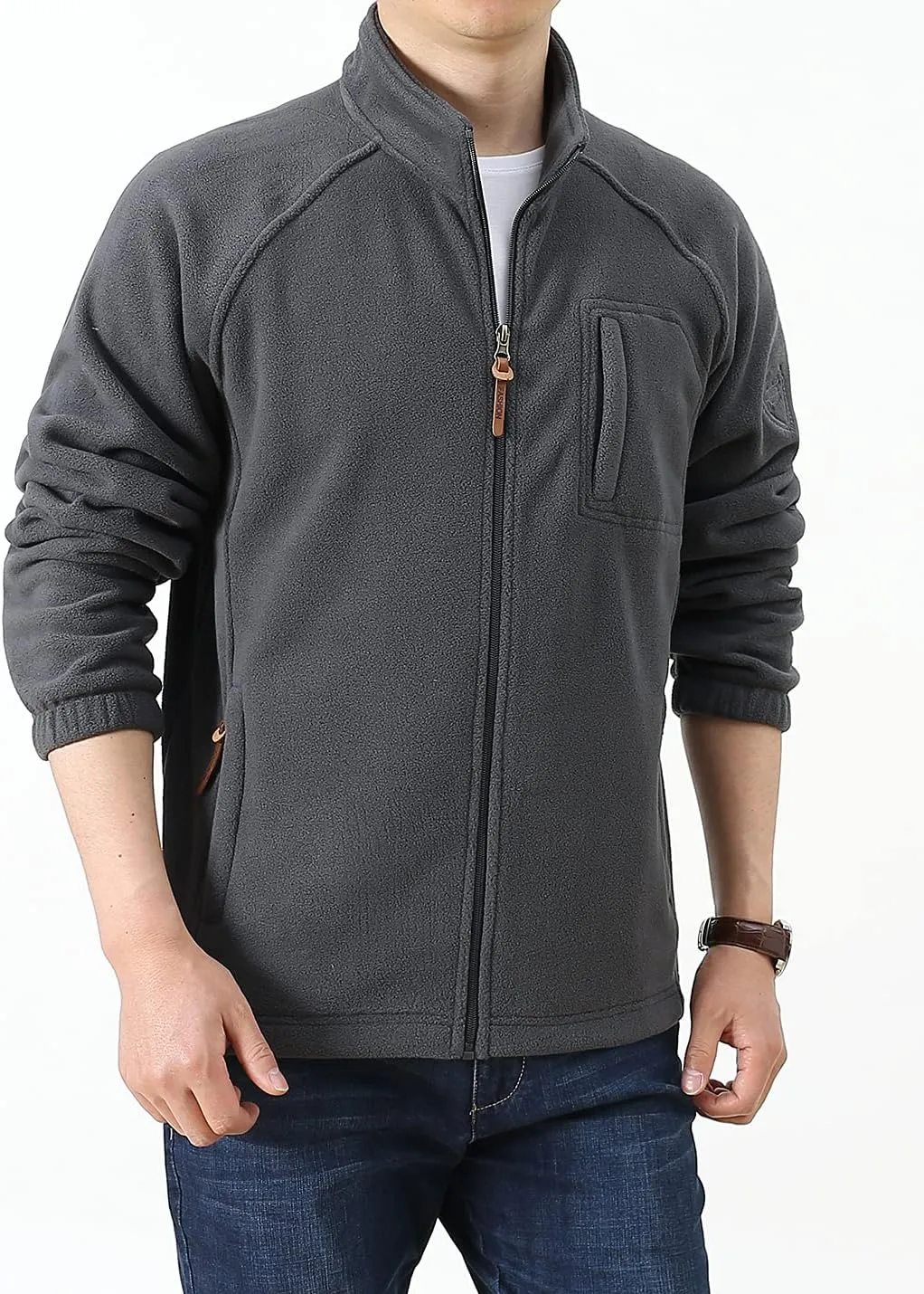 Locachy Men's Full-Zip Fleece Jacket Windproof Lightweight Outdoor Jackets with Pockets Hiking Work Outwear