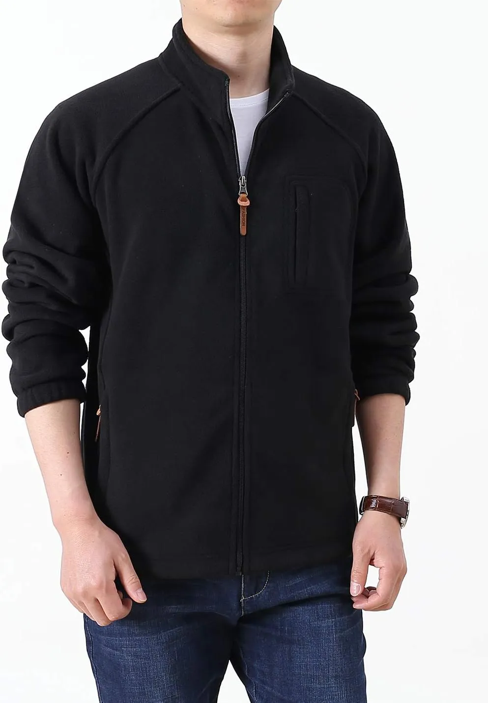 Locachy Men's Full-Zip Fleece Jacket Windproof Lightweight Outdoor Jackets with Pockets Hiking Work Outwear