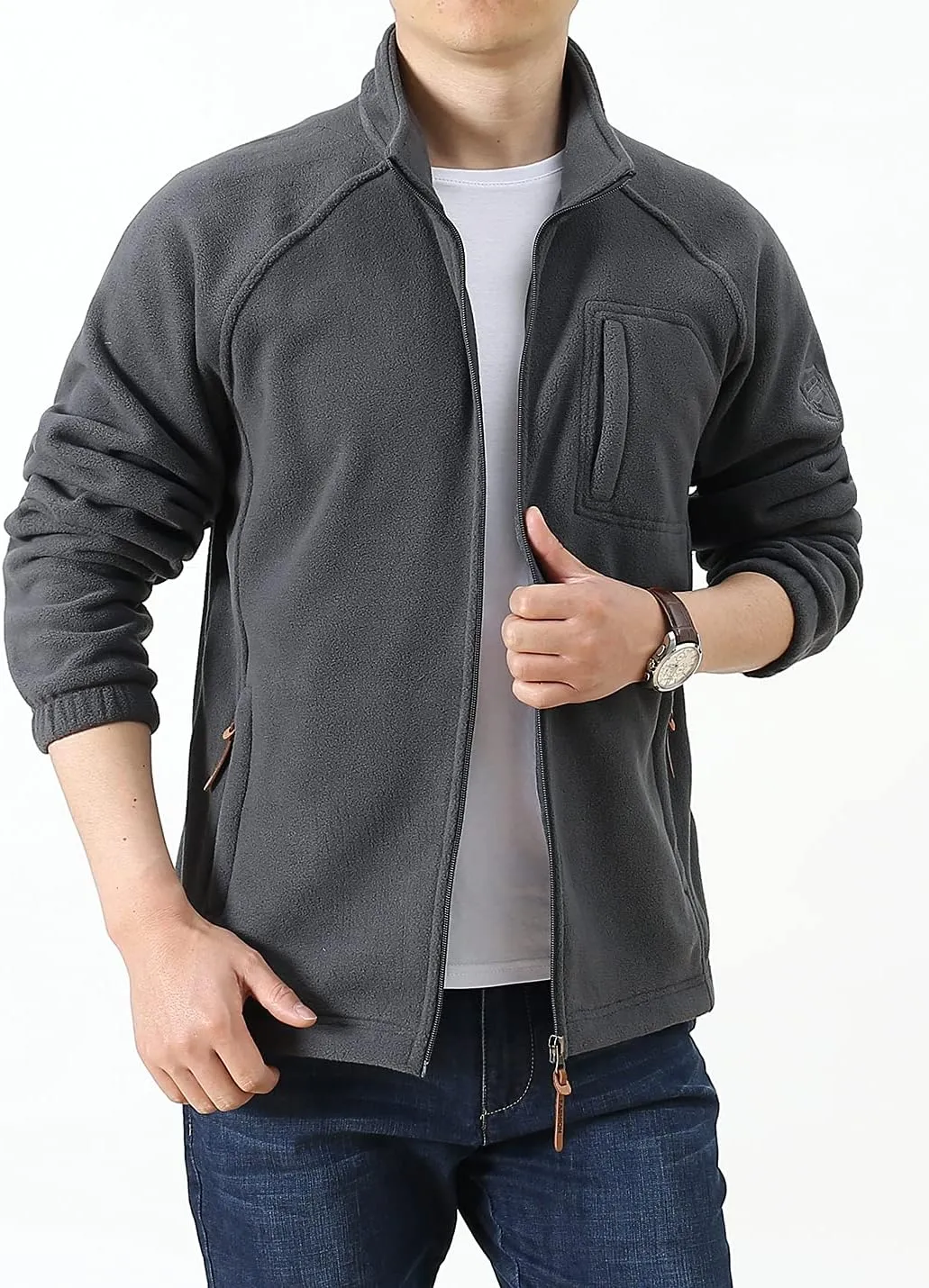Locachy Men's Full-Zip Fleece Jacket Windproof Lightweight Outdoor Jackets with Pockets Hiking Work Outwear
