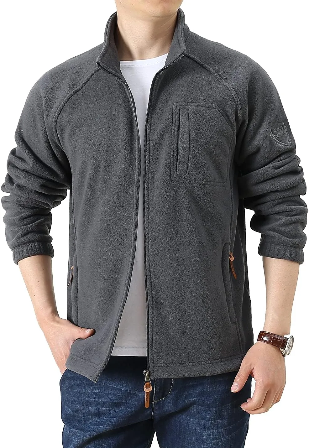 Locachy Men's Full-Zip Fleece Jacket Windproof Lightweight Outdoor Jackets with Pockets Hiking Work Outwear