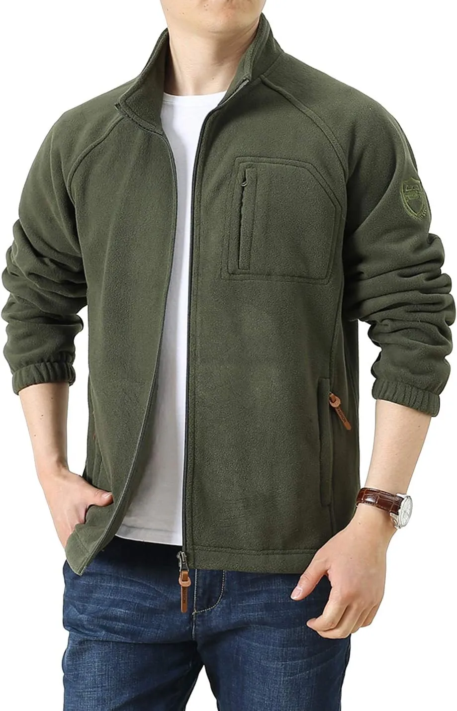 Locachy Men's Full-Zip Fleece Jacket Windproof Lightweight Outdoor Jackets with Pockets Hiking Work Outwear