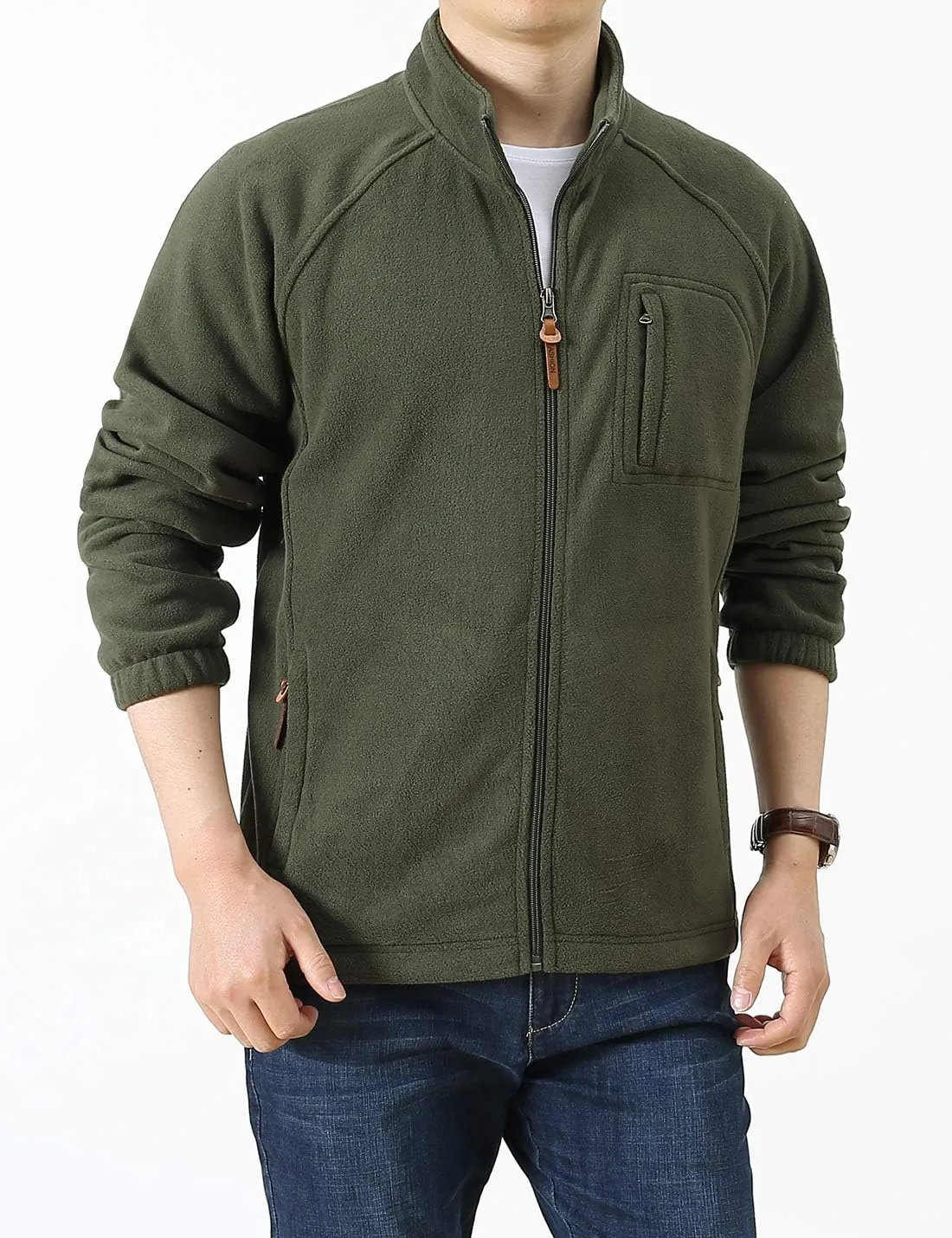 Locachy Men's Full-Zip Fleece Jacket Windproof Lightweight Outdoor Jackets with Pockets Hiking Work Outwear