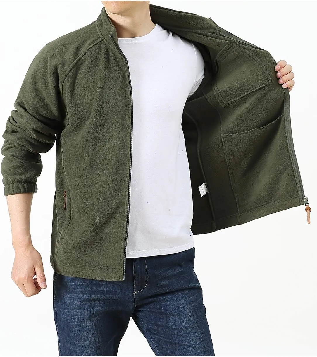 Locachy Men's Full-Zip Fleece Jacket Windproof Lightweight Outdoor Jackets with Pockets Hiking Work Outwear