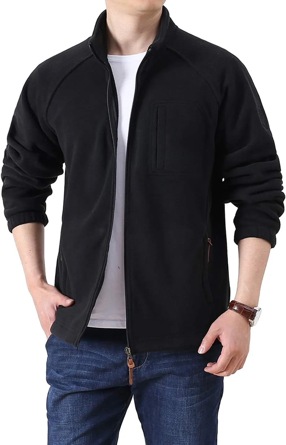 Locachy Men's Full-Zip Fleece Jacket Windproof Lightweight Outdoor Jackets with Pockets Hiking Work Outwear