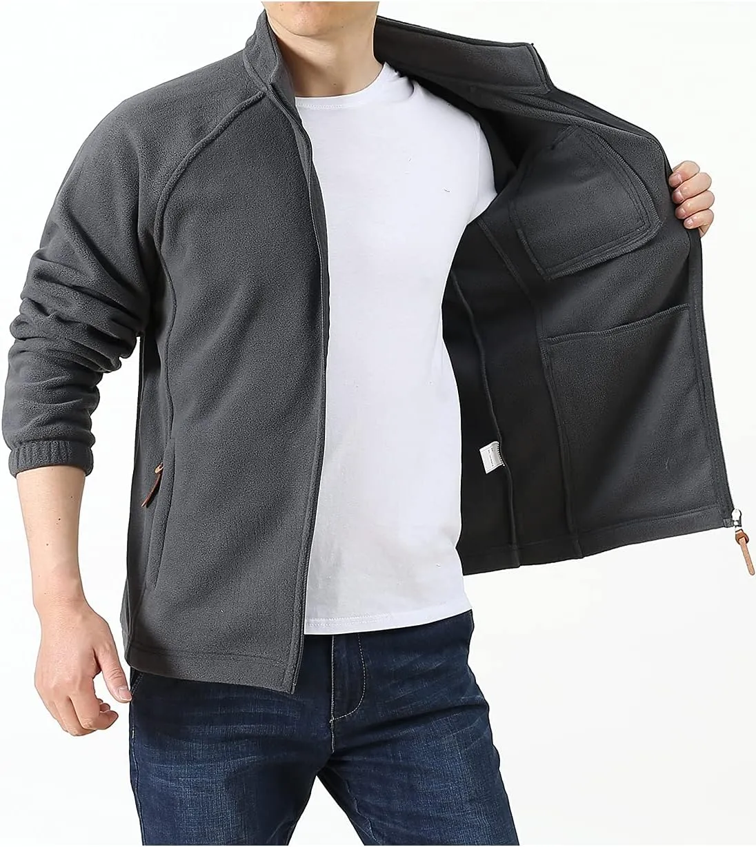 Locachy Men's Full-Zip Fleece Jacket Windproof Lightweight Outdoor Jackets with Pockets Hiking Work Outwear