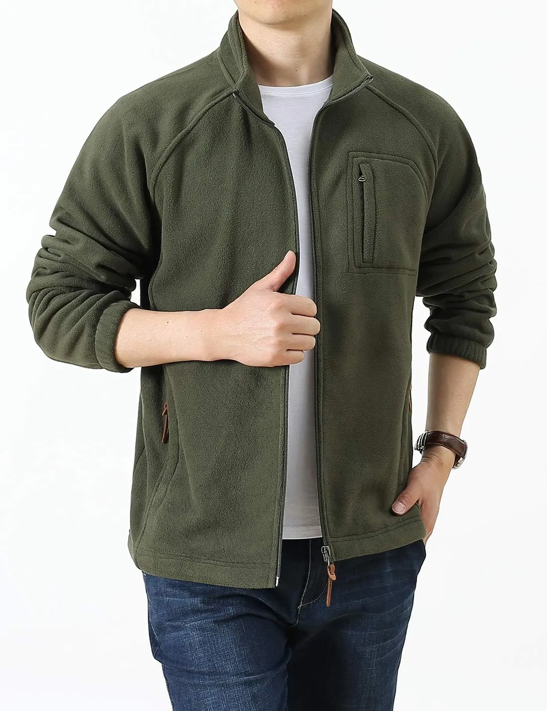 Locachy Men's Full-Zip Fleece Jacket Windproof Lightweight Outdoor Jackets with Pockets Hiking Work Outwear