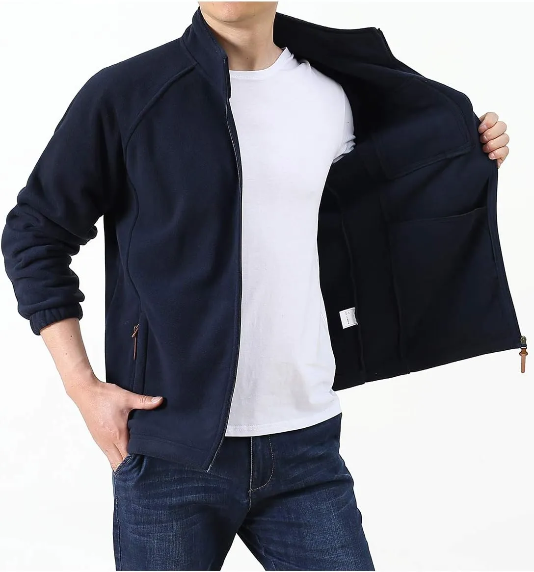 Locachy Men's Full-Zip Fleece Jacket Windproof Lightweight Outdoor Jackets with Pockets Hiking Work Outwear