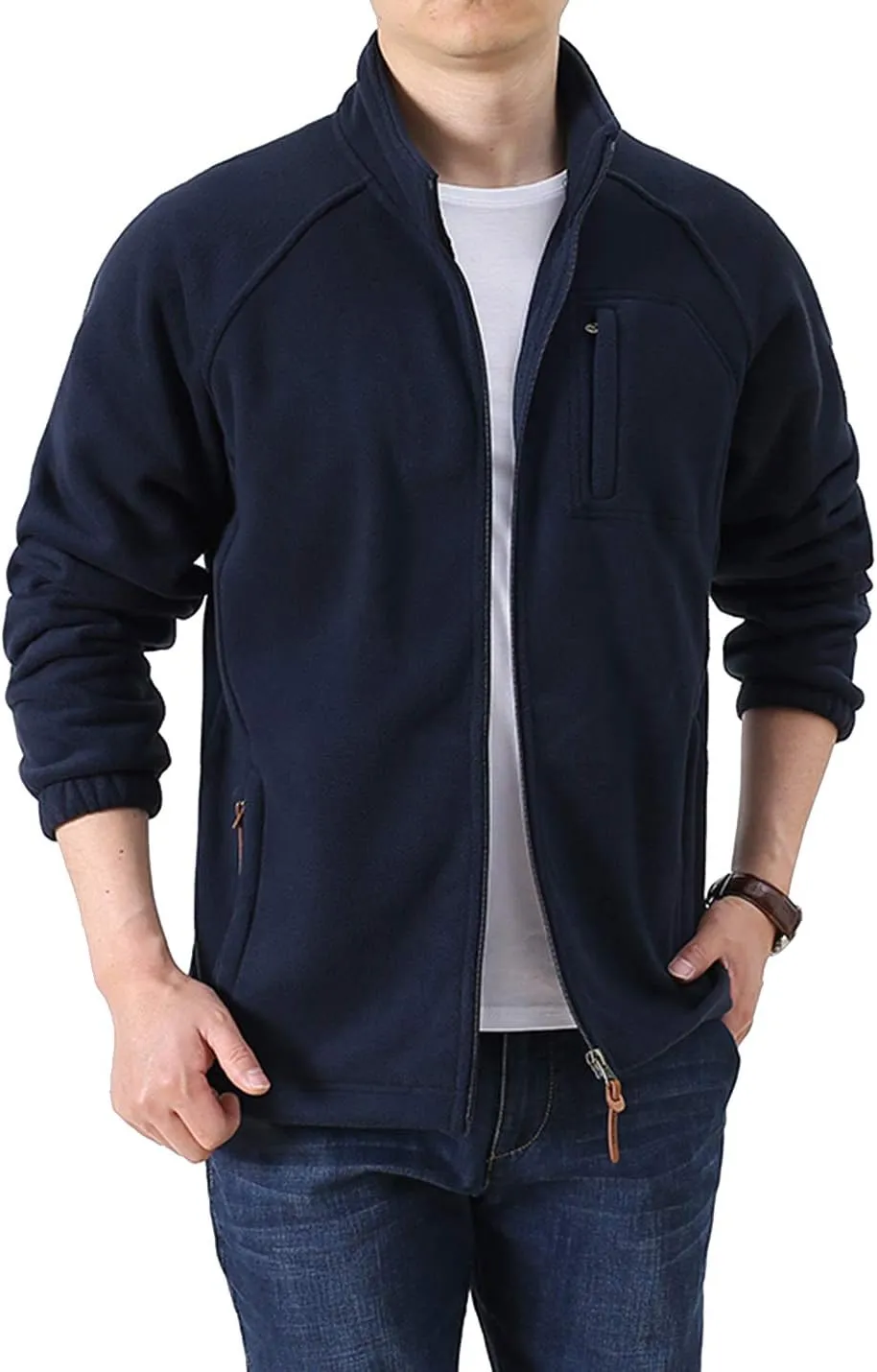 Locachy Men's Full-Zip Fleece Jacket Windproof Lightweight Outdoor Jackets with Pockets Hiking Work Outwear