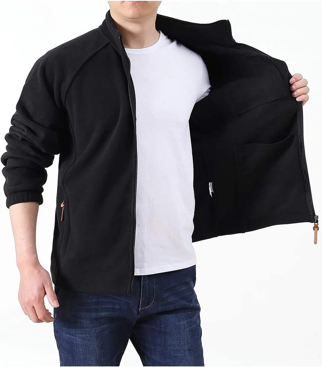 Locachy Men's Full-Zip Fleece Jacket Windproof Lightweight Outdoor Jackets with Pockets Hiking Work Outwear