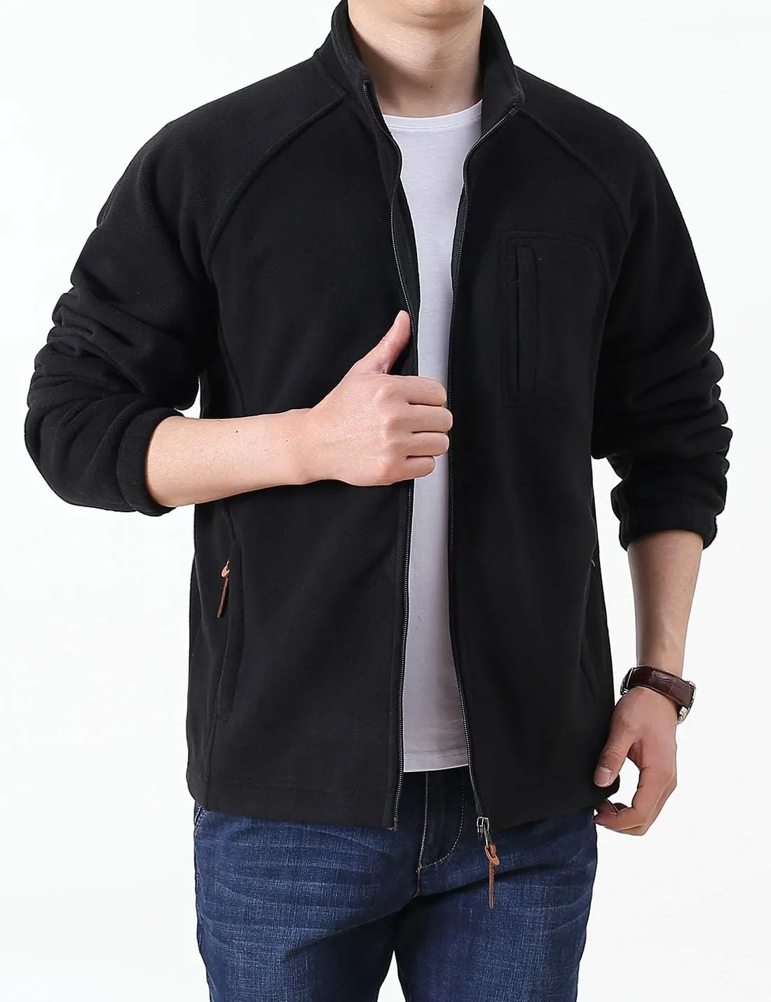 Locachy Men's Full-Zip Fleece Jacket Windproof Lightweight Outdoor Jackets with Pockets Hiking Work Outwear