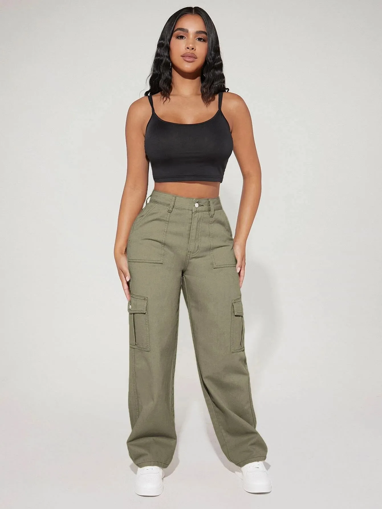 Long Length Denim Cargo Pants