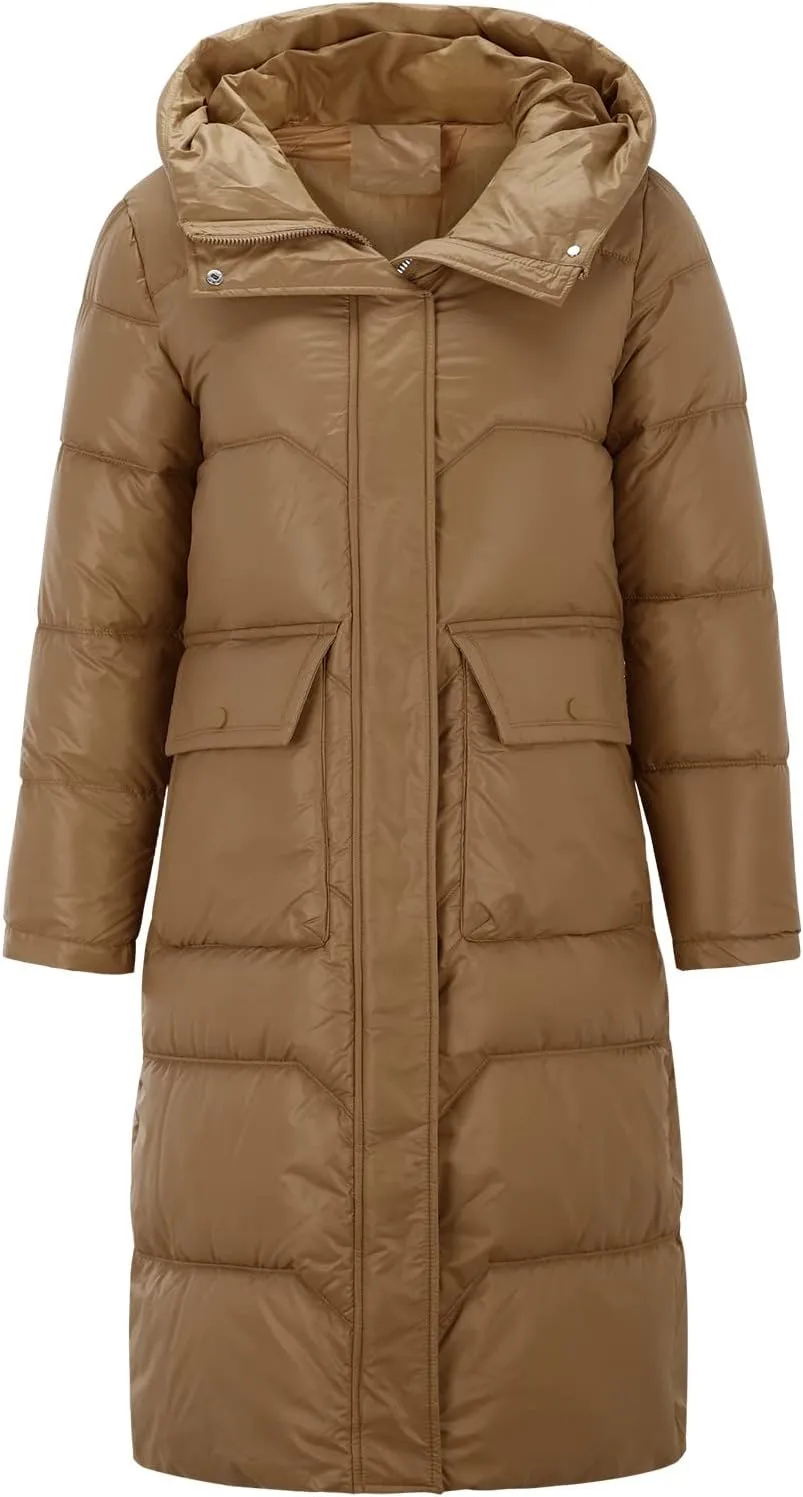 Long Puffer Jacket Women Packable Down Coat Lightweight Parkas Jacket Oversized Water-Resistant Winter Hooded Insulated Coat