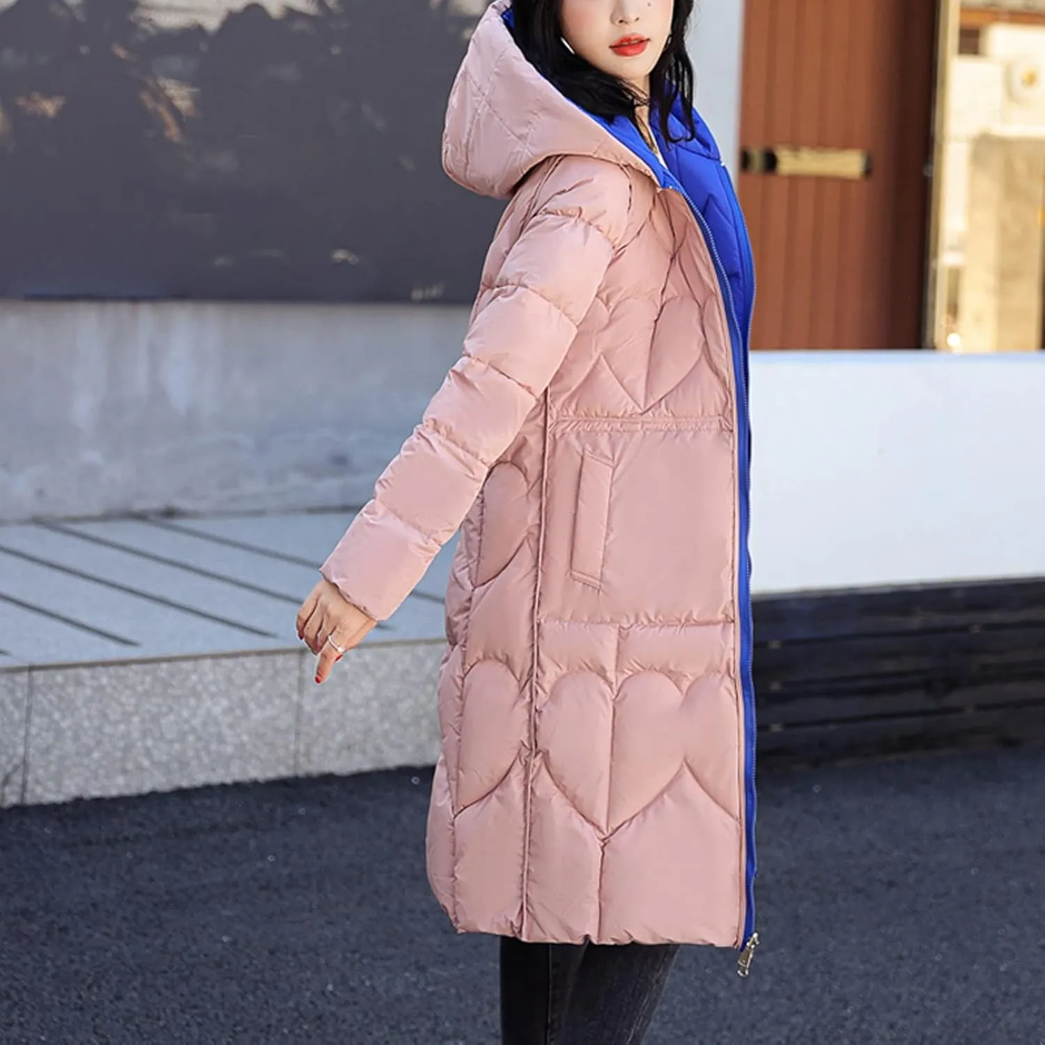 Long Puffer Jacket Women Packable Down Jacket Lightweight Parkas Jacket Oversized Zip Up Thicken Hooded Padded Coat