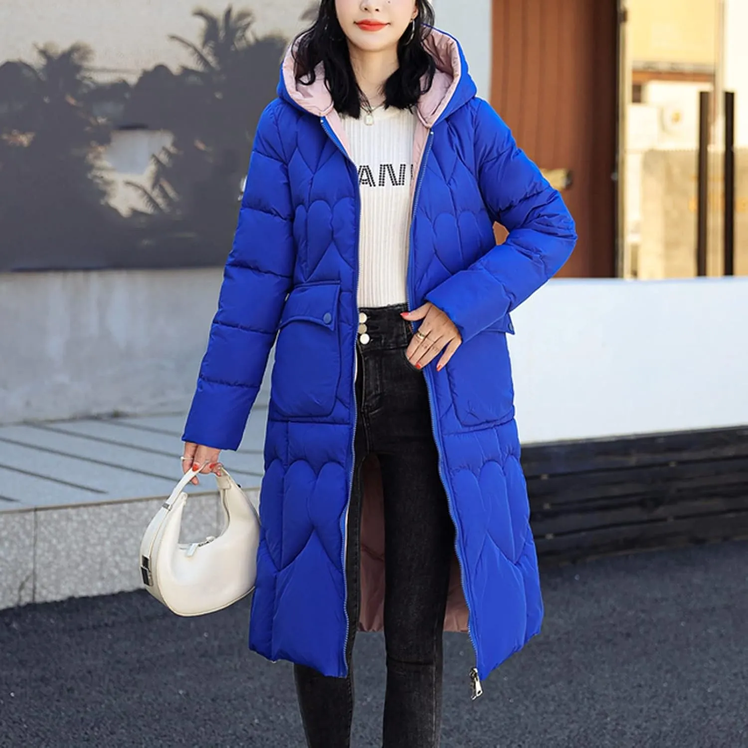 Long Puffer Jacket Women Packable Down Jacket Lightweight Parkas Jacket Oversized Zip Up Thicken Hooded Padded Coat