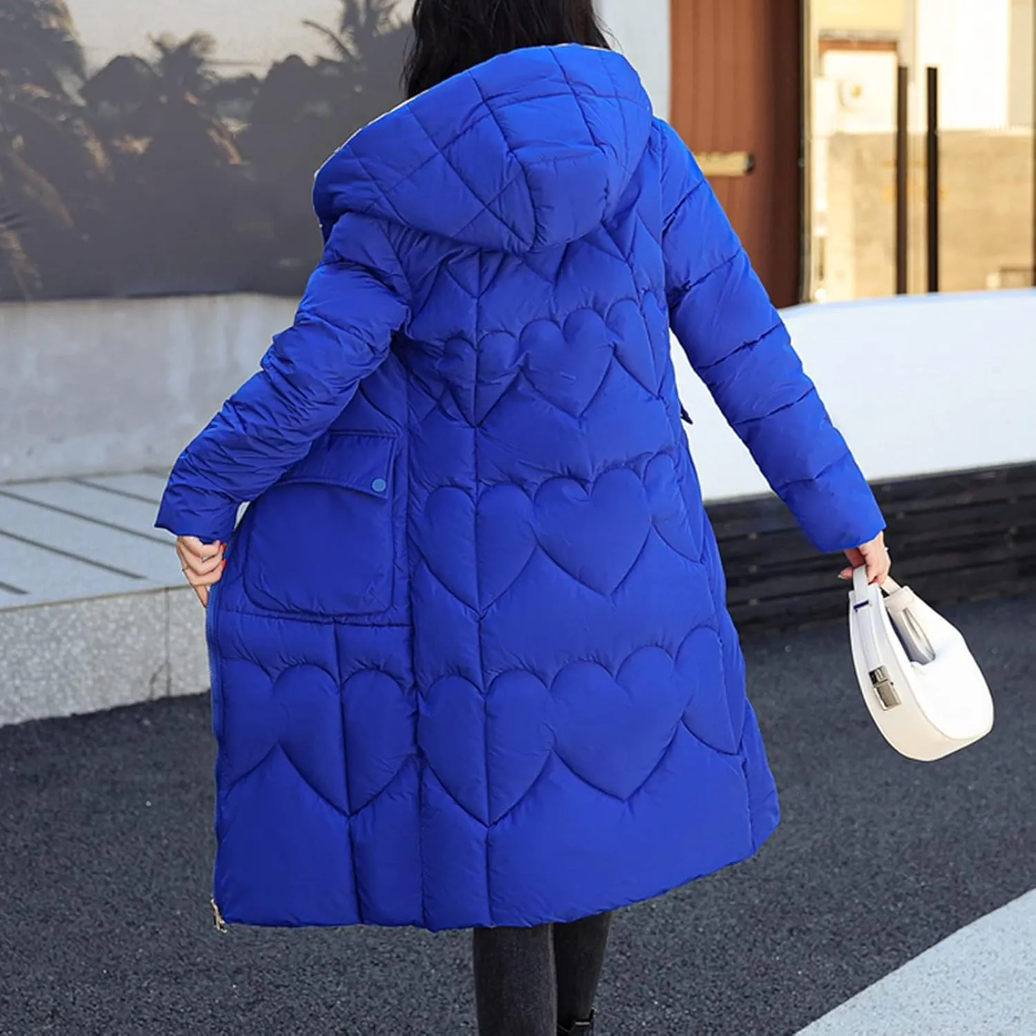 Long Puffer Jacket Women Packable Down Jacket Lightweight Parkas Jacket Oversized Zip Up Thicken Hooded Padded Coat