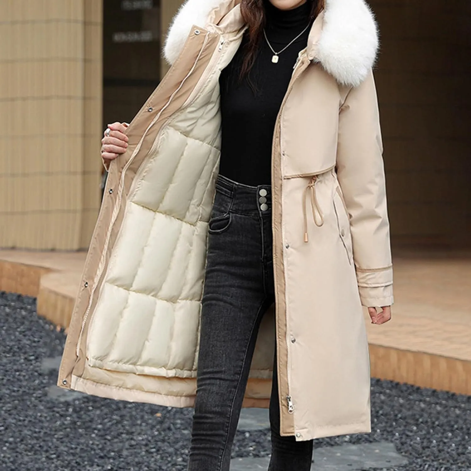 Long Winter Coats for Women Maxi Down Parka Warm Puffer Jacket Faux Fur Hood Cold-Resistant Thicken Overcoat