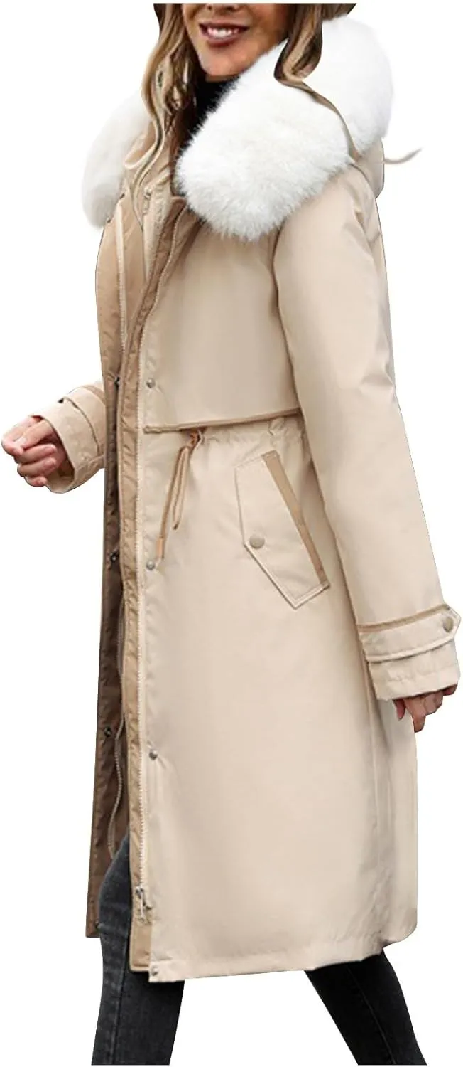 Long Winter Coats for Women Maxi Down Parka Warm Puffer Jacket Faux Fur Hood Cold-Resistant Thicken Overcoat
