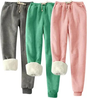 Lpmadey 3 Pack Womens Warm Fleece Sherpa Lined Sweatpants Drawstring Athletic Jogger Pant Trousers Plus Size Winter Pants