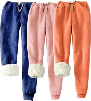 Lpmadey 3 Pack Womens Warm Fleece Sherpa Lined Sweatpants Drawstring Athletic Jogger Pant Trousers Tapered Lounge Yoga Pants