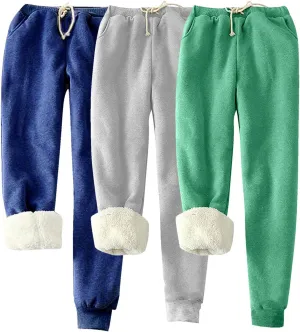 Lpmadey 3 Pack Womens Warm Fleece Sherpa Lined Sweatpants Drawstring Athletic Jogger Pant Trousers Tapered Lounge Yoga Pants