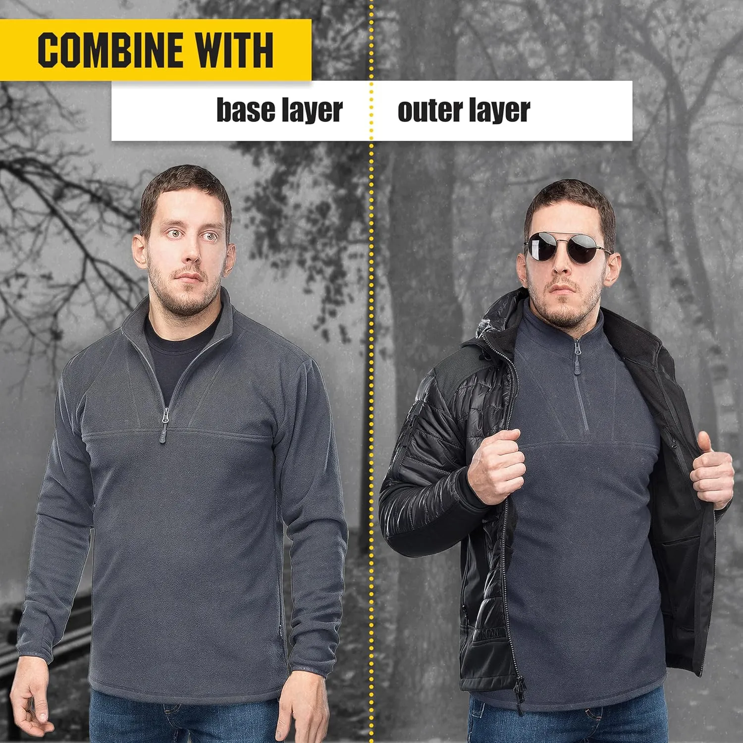 M-Tac Quarter Zip Pullover Men - Fleece Lined Thermal Shirt for Men - Lightweight Tactical Long Sleeve Shirt Top Delta