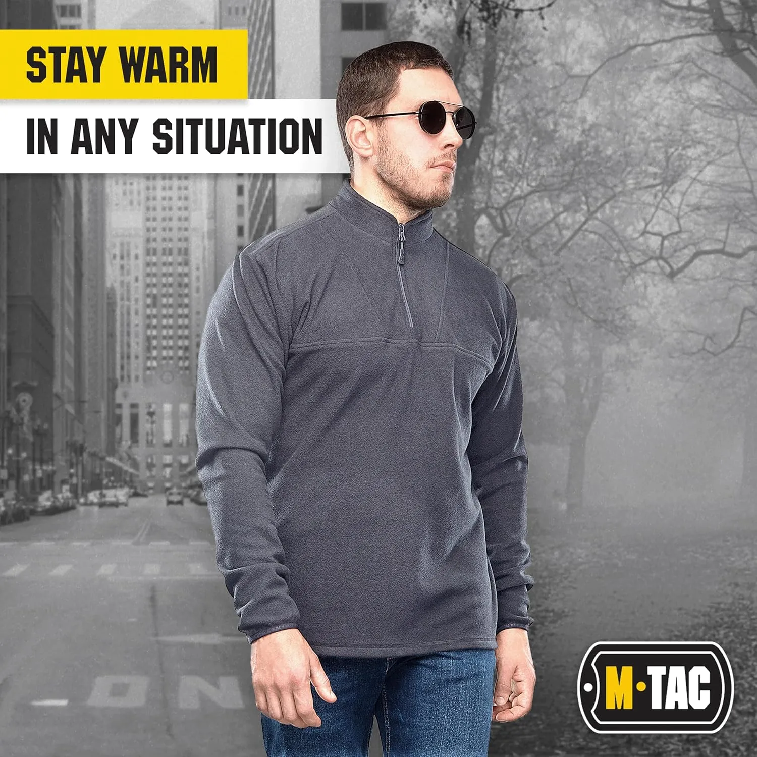 M-Tac Quarter Zip Pullover Men - Fleece Lined Thermal Shirt for Men - Lightweight Tactical Long Sleeve Shirt Top Delta
