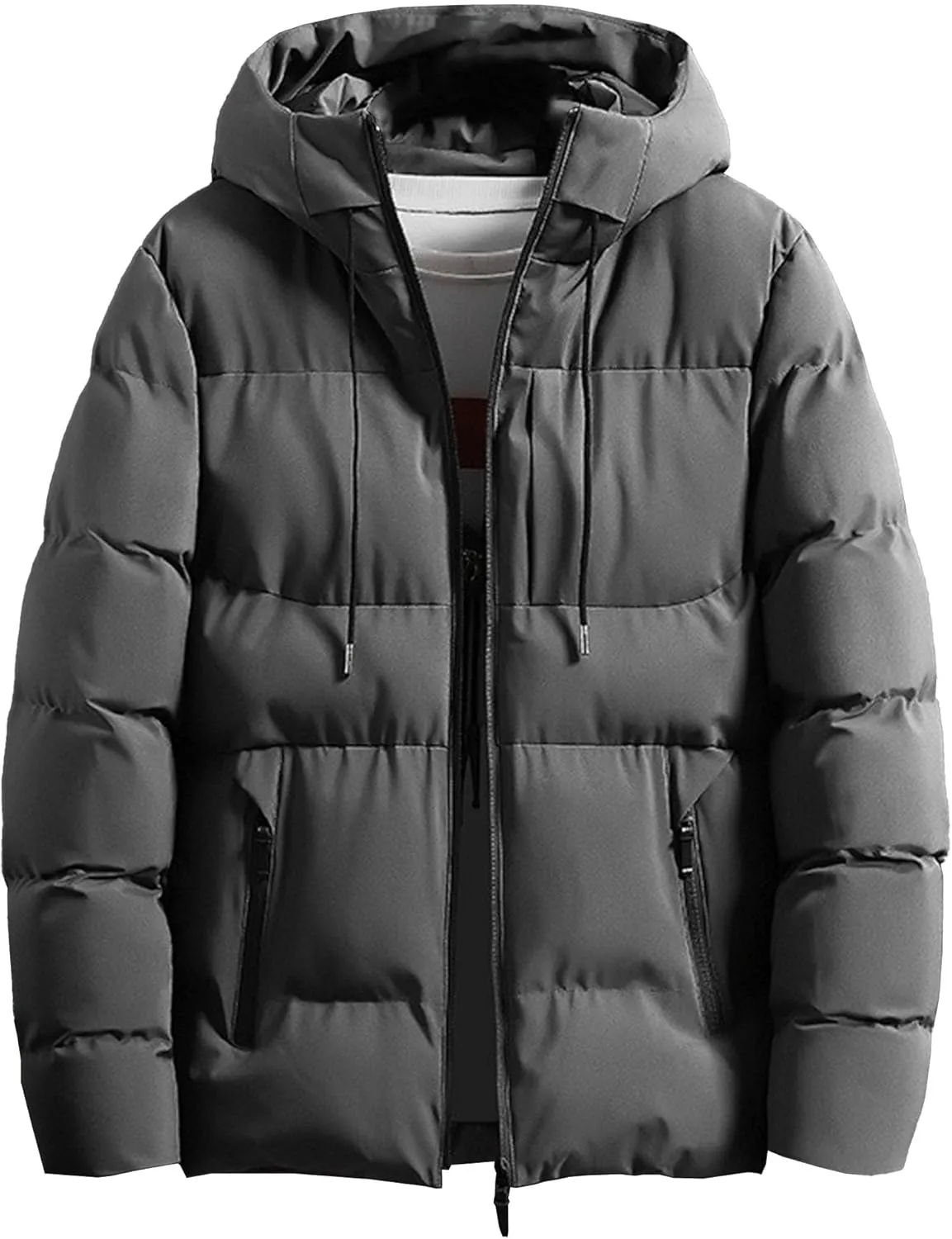 Maiyifu-GJ Men's Puffer Jacket Windproof Warm Hooded Winter Down Coat Lightweight Thicken Quilted Padded Coats Outerwear