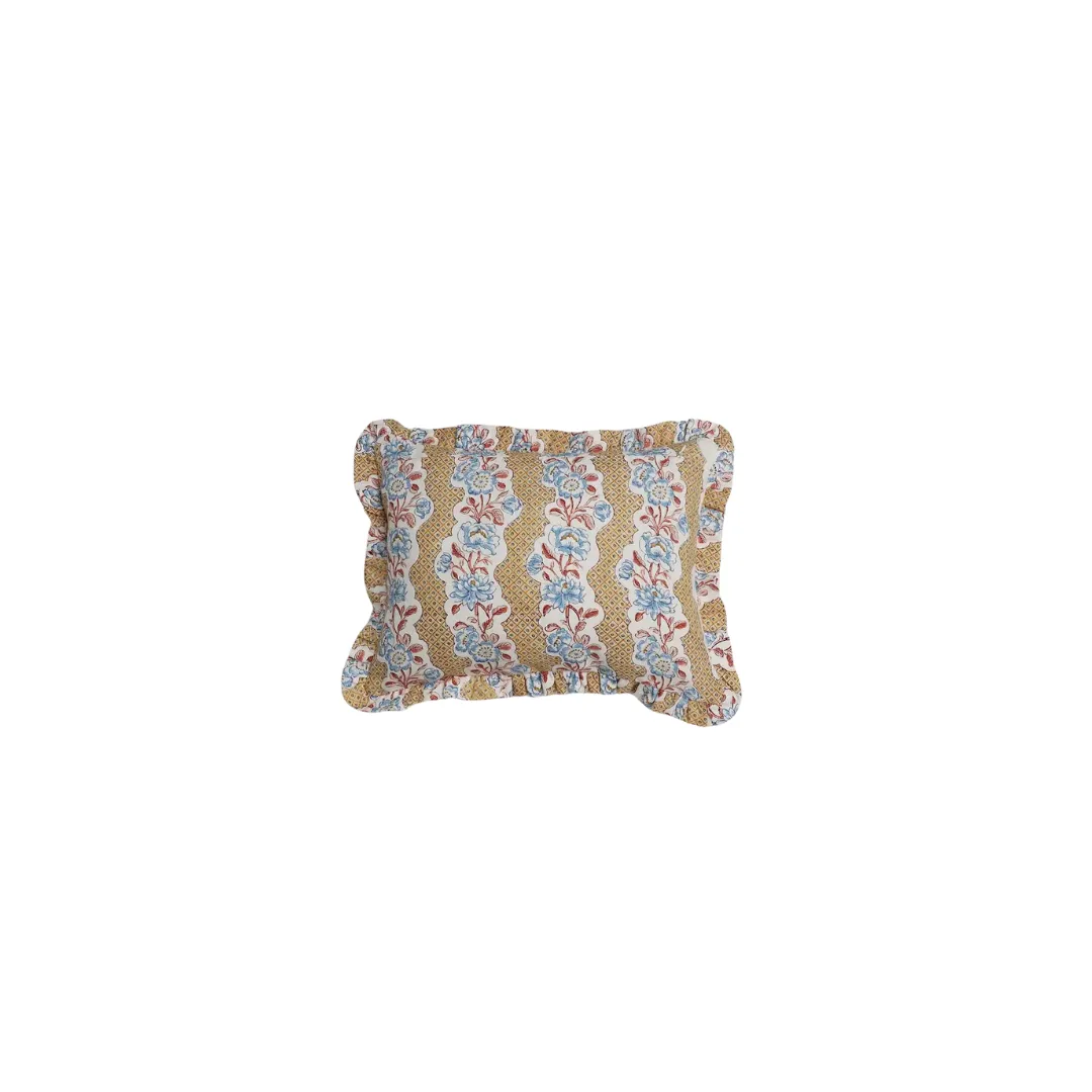 Marigold Block Print Lumbar Pillow with Ruffle