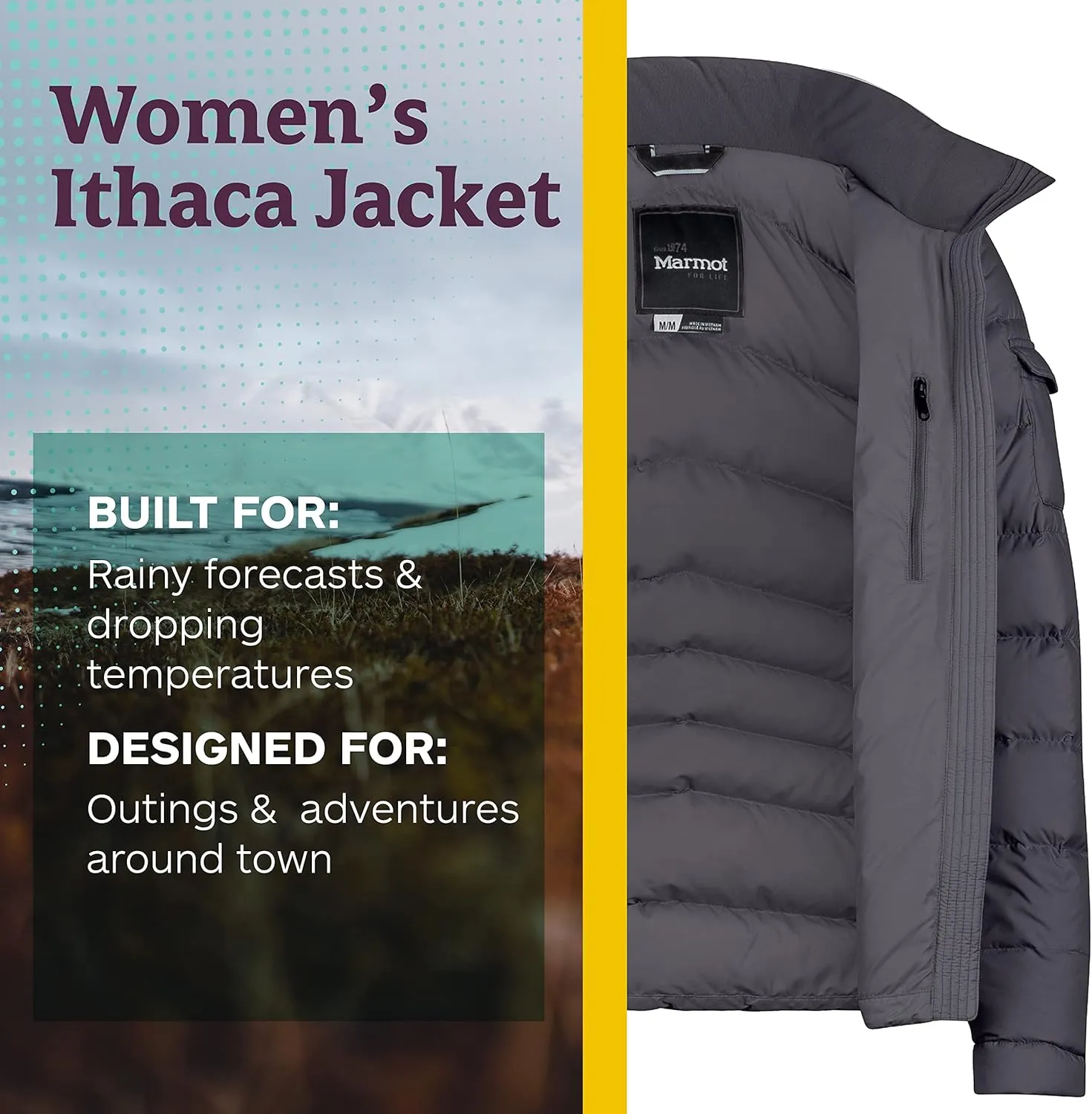 MARMOT Women's Ithaca Jacket - 700-Fill Down-Insulated, Water-Resistant Coat with Zip-Off Hood and Removable Fur Ruff