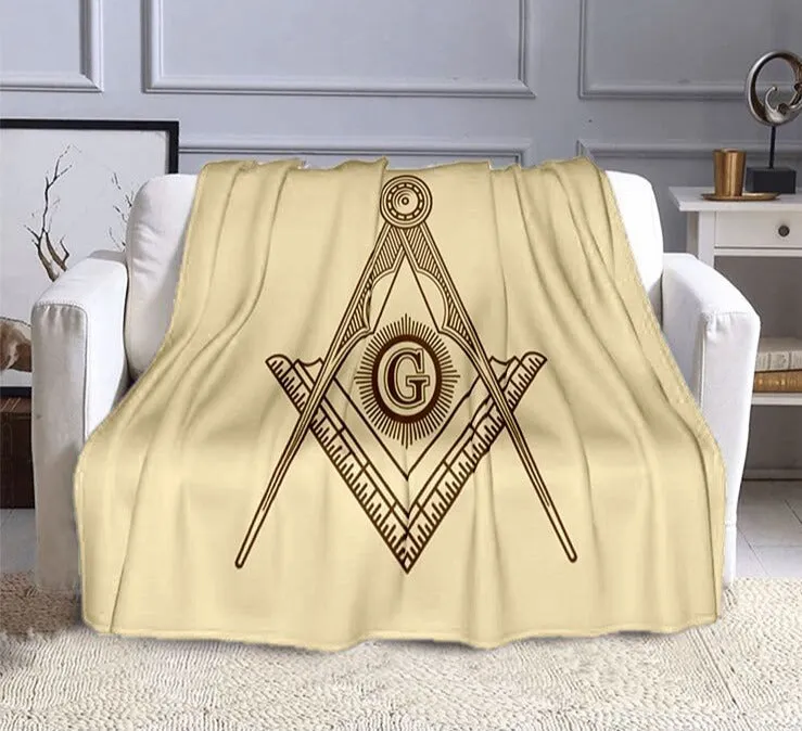 Master Mason Blue Lodge Blanket - Beige Square and Compass G