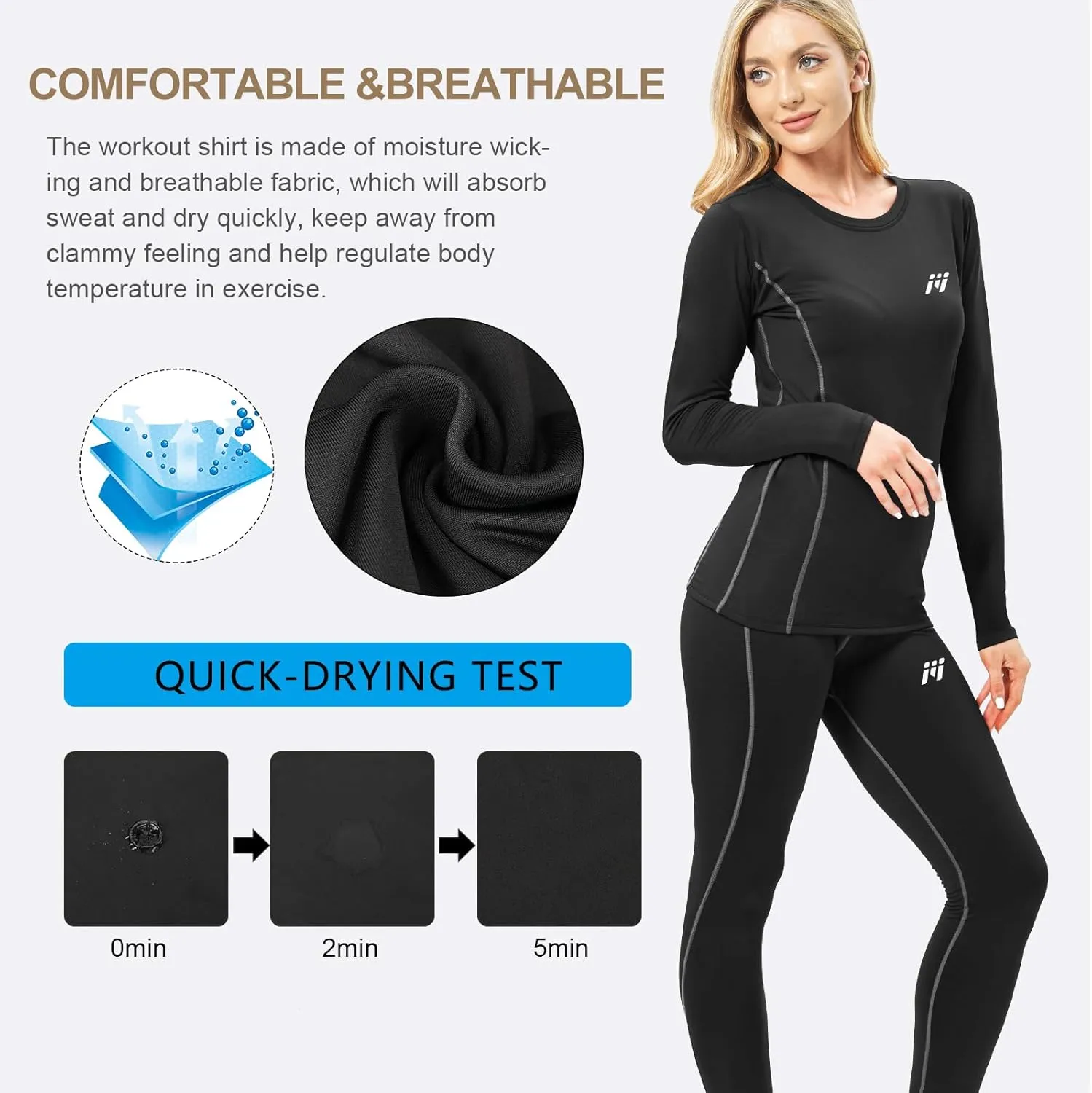MEETWEE Women Thermal Underwear, Winter Warm Base Layer Compression Set, Fleece Lined Long Johns Running Skiing
