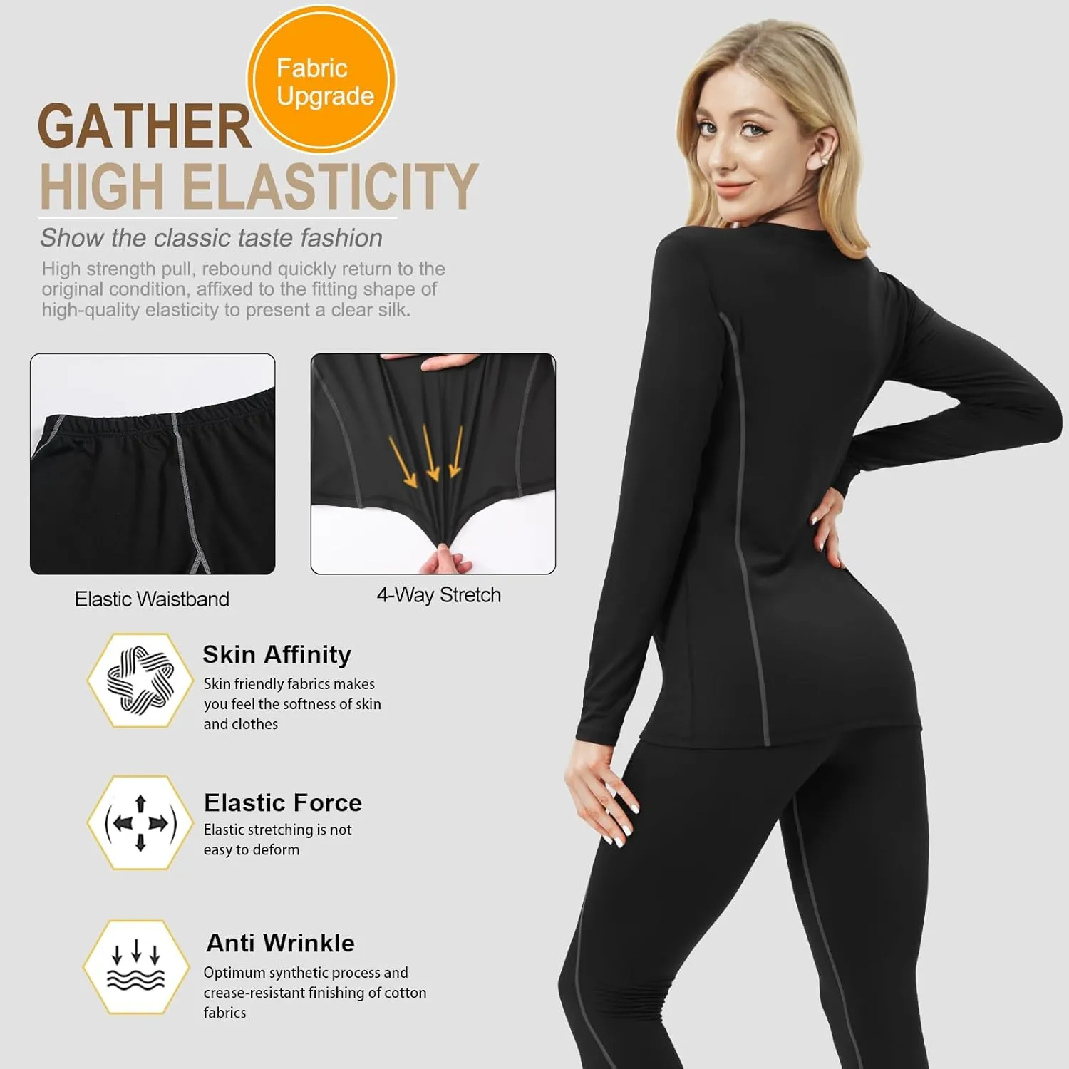 MEETWEE Women Thermal Underwear, Winter Warm Base Layer Compression Set, Fleece Lined Long Johns Running Skiing