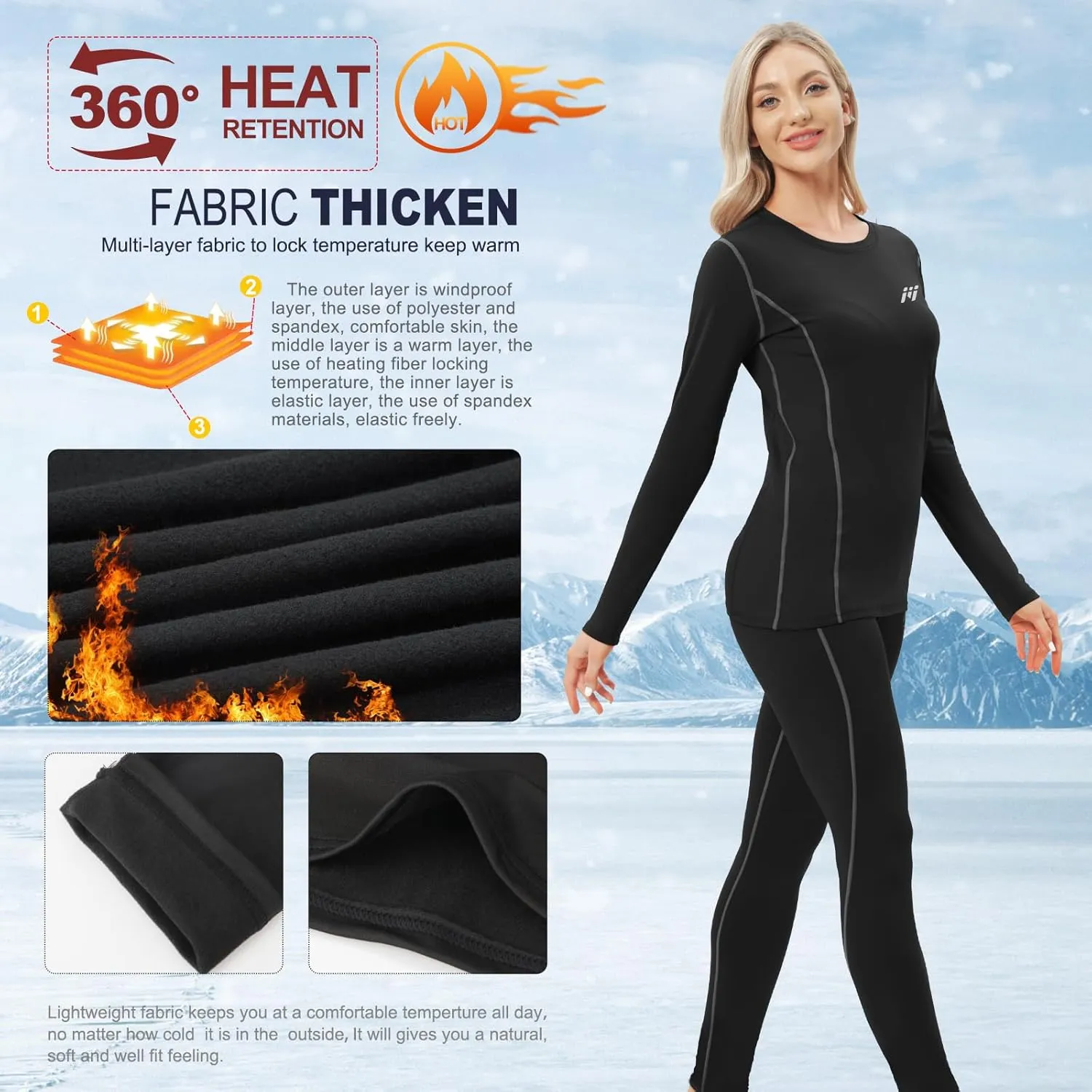 MEETWEE Women Thermal Underwear, Winter Warm Base Layer Compression Set, Fleece Lined Long Johns Running Skiing