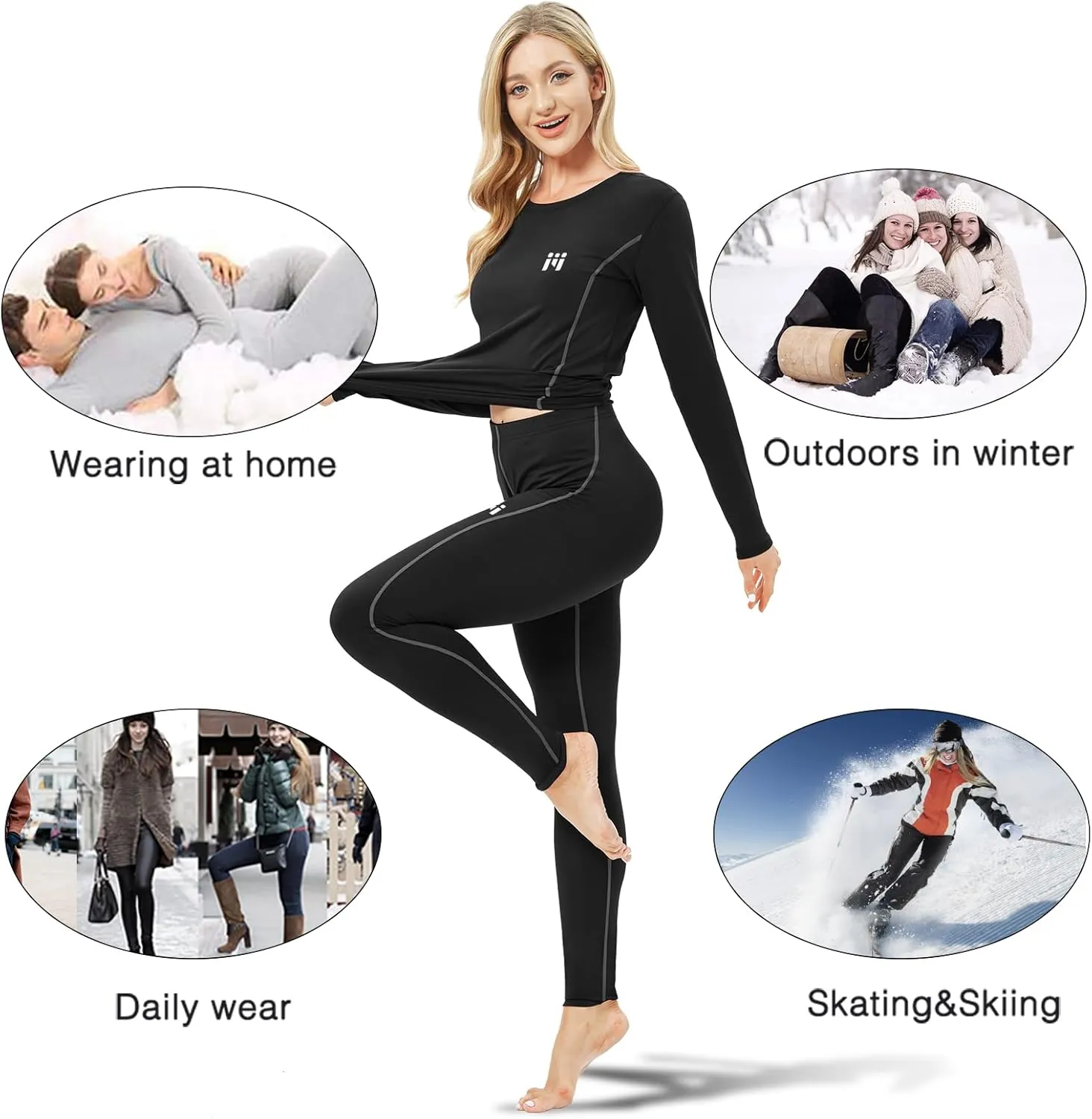 MEETWEE Women Thermal Underwear, Winter Warm Base Layer Compression Set, Fleece Lined Long Johns Running Skiing