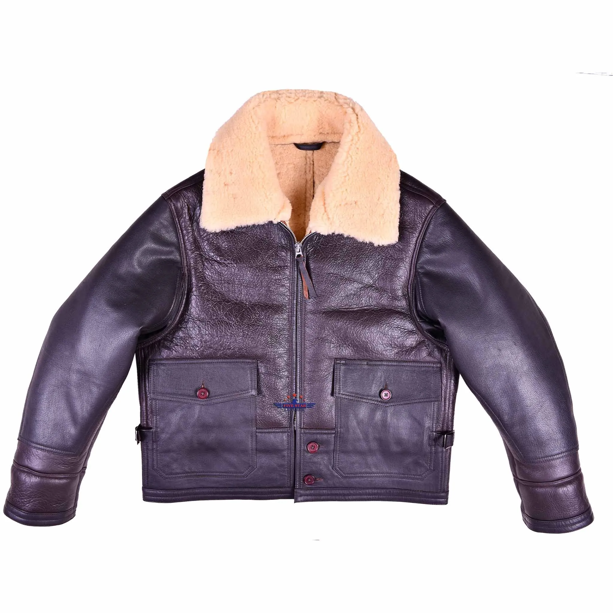 Men Aviator US Navy M-445A Sheepskin Leather Flight Jacket