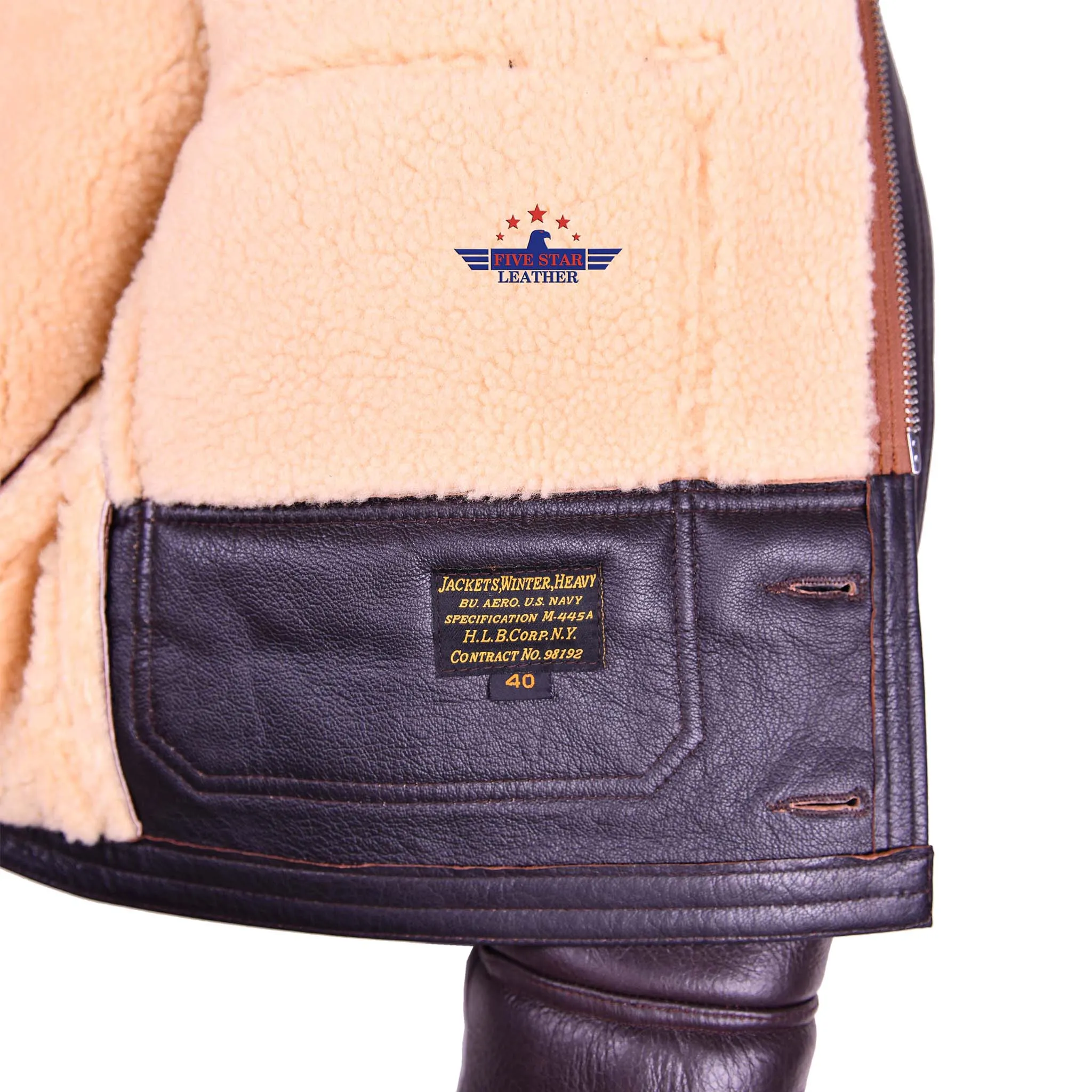 Men Aviator US Navy M-445A Sheepskin Leather Flight Jacket