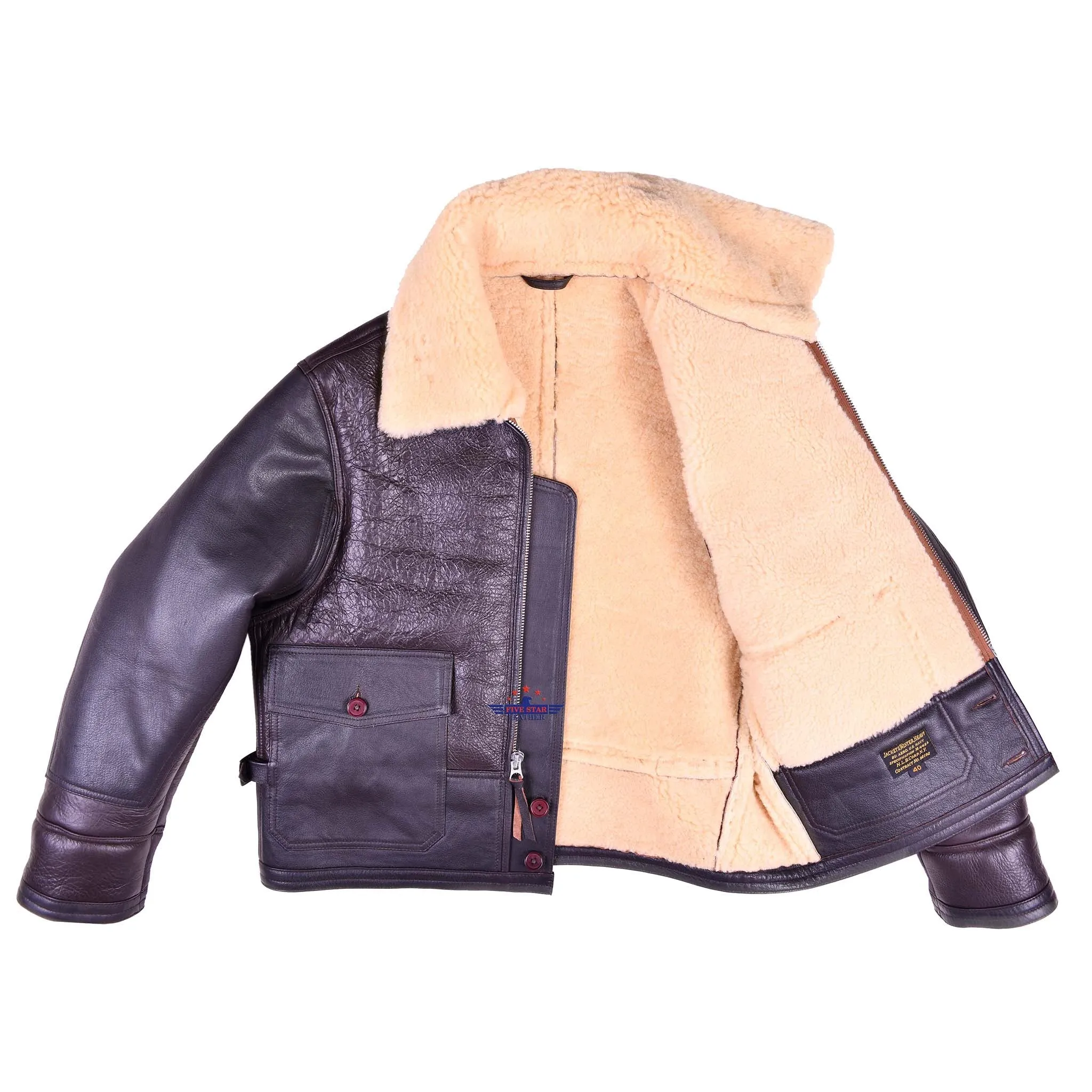 Men Aviator US Navy M-445A Sheepskin Leather Flight Jacket