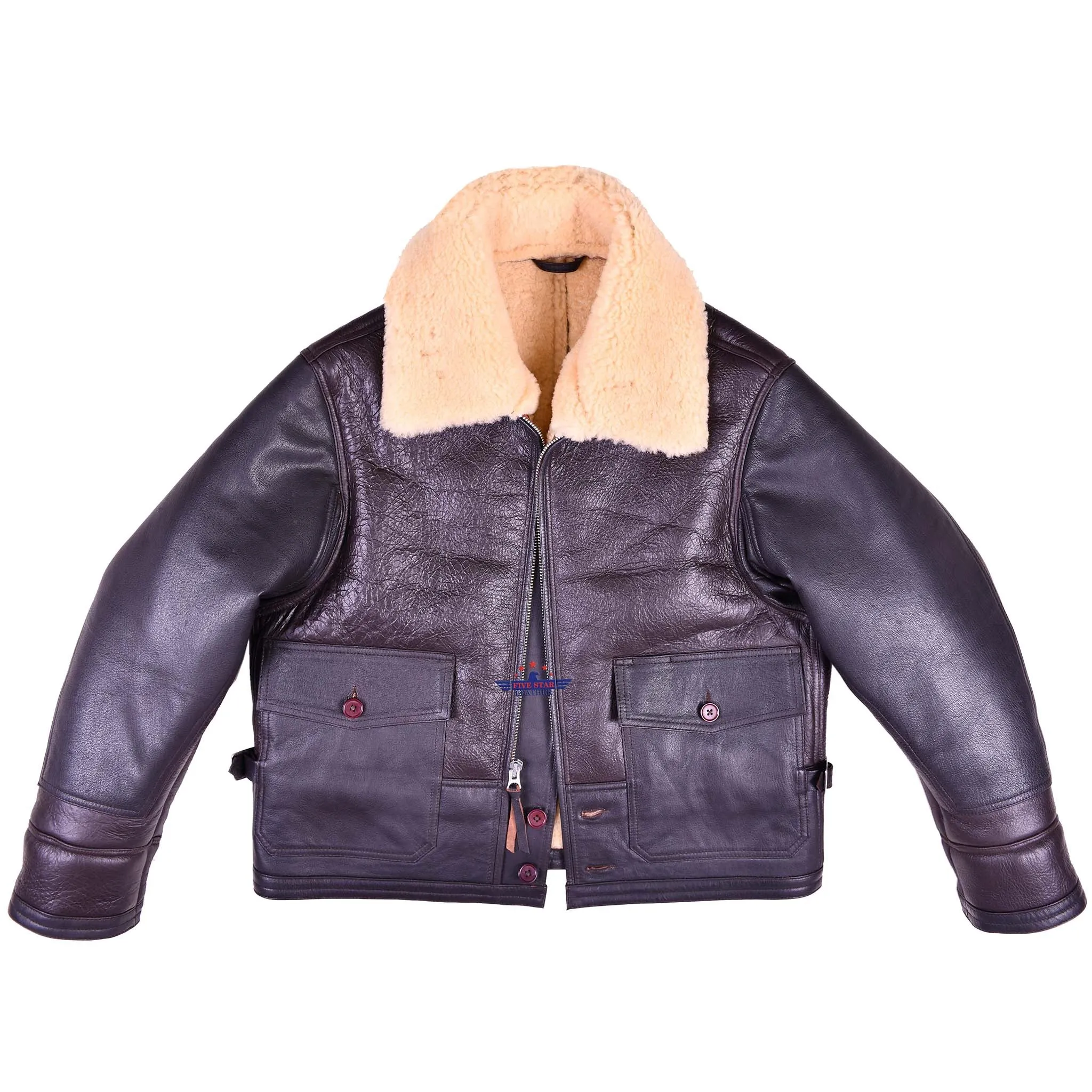 Men Aviator US Navy M-445A Sheepskin Leather Flight Jacket