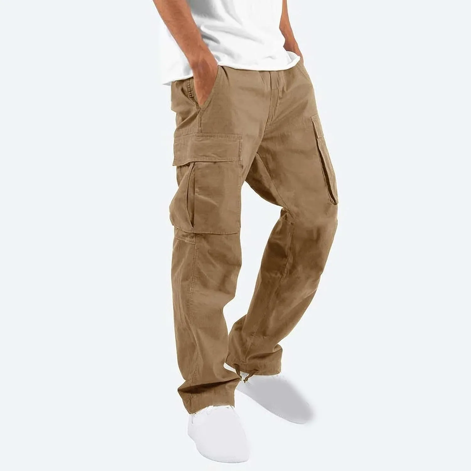 Men Cargo Sweatpants Loose Casual Work Pants Joggers Open Bottom Drawstring Cargos Athletic Straight Sweat Pant