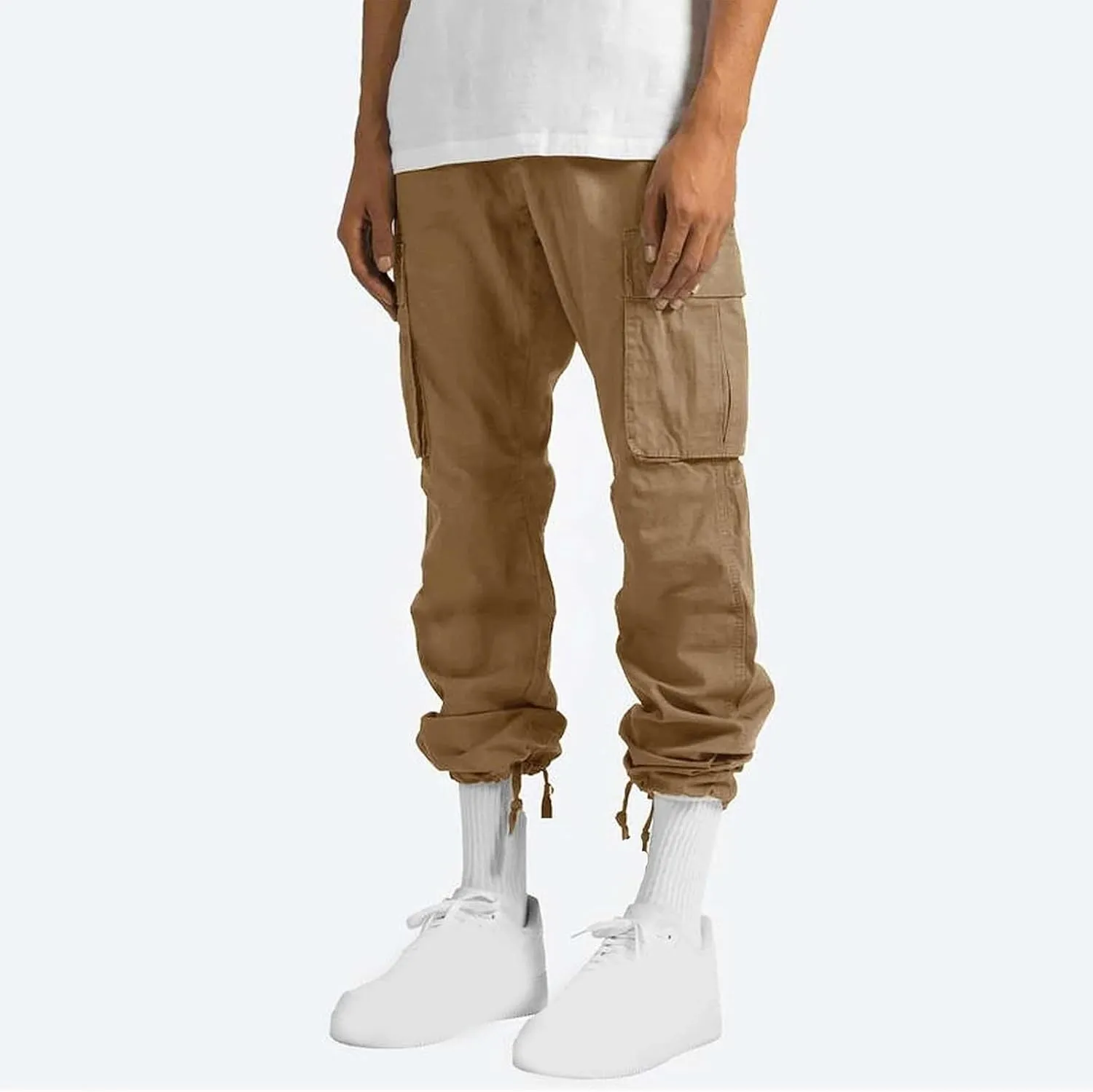 Men Cargo Sweatpants Loose Casual Work Pants Joggers Open Bottom Drawstring Cargos Athletic Straight Sweat Pant
