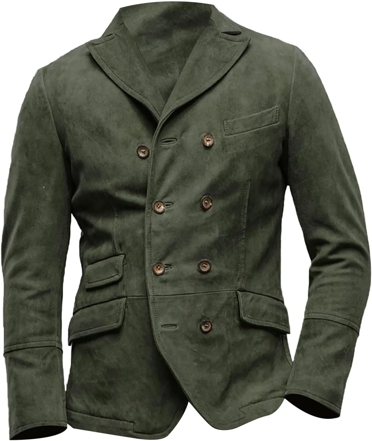 Men Plus Size Blazer Jacket Slim Fit Notched Collar Double Breasted Faux Leather Jacket Winter Warm Thick Trench Coat