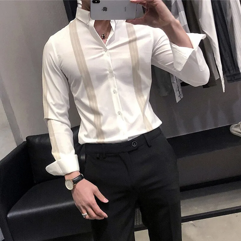 Men Slim Long-sleeved Casual Formal Shirt