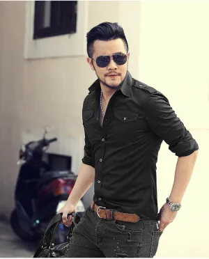Men's Autumn/Winter European Style Slim Fit  Long-Sleeved Shirt