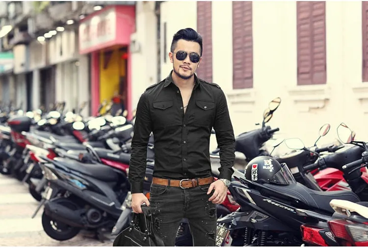 Men's Autumn/Winter European Style Slim Fit  Long-Sleeved Shirt