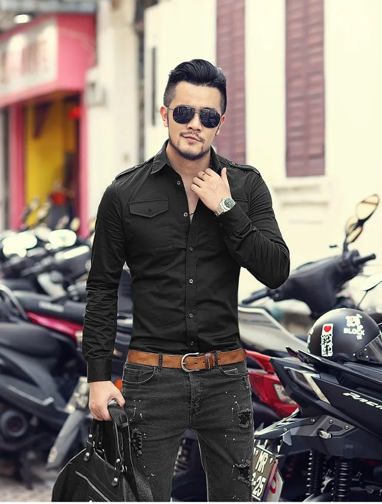 Men's Autumn/Winter European Style Slim Fit  Long-Sleeved Shirt