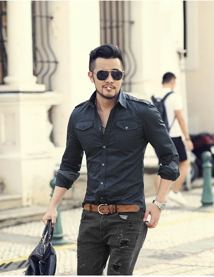 Men's Autumn/Winter European Style Slim Fit  Long-Sleeved Shirt