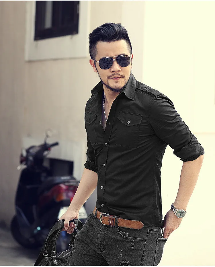 Men's Autumn/Winter European Style Slim Fit  Long-Sleeved Shirt